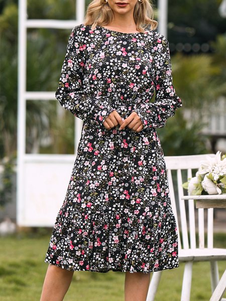 

Vacation Regular Fit Dresses, Black, Floral Dresses