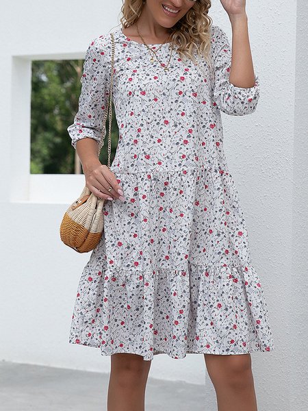 

Crew Neck Floral Dresses, White, Floral Dresses