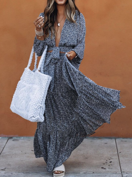 

Floral Boho Suits, Blue, Two-piece Outfits
