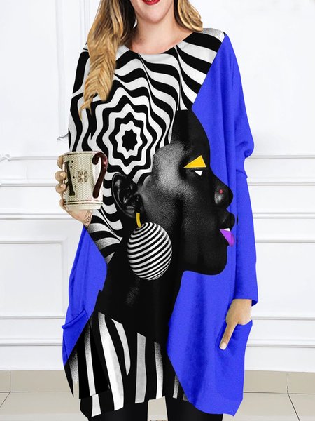 

Loosen Casual Crew Neck Figure Dresses, Deep blue, Boho dresses