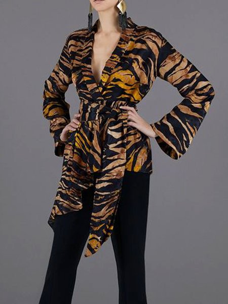 

Long Sleeve Vintage Leopard Regular Fit Top, As picture, Blouses and Shirts
