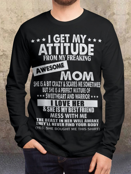 

I Get A Awesome Mom Print Crew Neck Shirts & Tops, Black, Hoodies&Sweatshirts