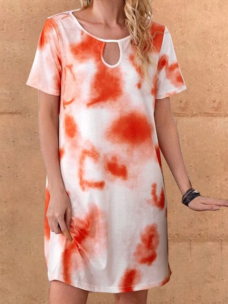 

Crew Neck Vacation Dresses, Orange, Tie dye dress