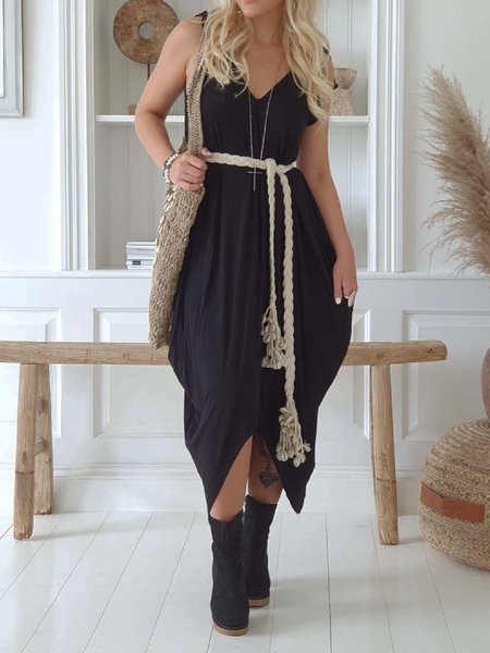 

Solid Casual Dresses, Black, Midi Dresses