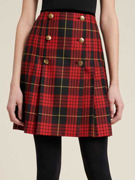 

Grid Elegant Regular Fit Skirt, Red, Mini Skirts