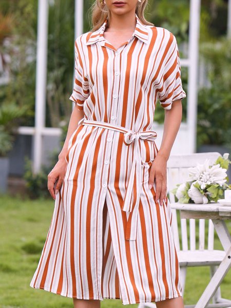 

Casual Regular Fit Shirt Collar Dresses, As picture, Casual Dresses