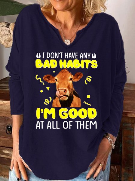 

Cow i don't have any bad habits Women's long sleeve top, Deep blue, Long sleeves