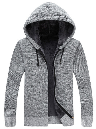 

Men's Warm Hooded Long Sleeve Sweater Jacket, Light gray, Outerwear