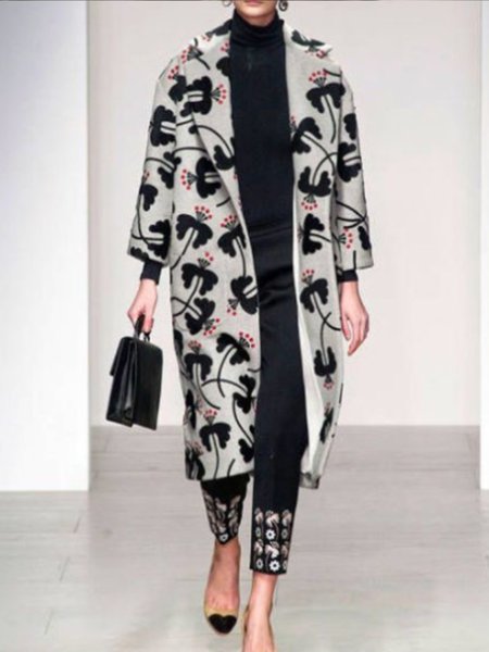

Lapel Elegant Loosen Printed Outerwear, As picture, Coats
