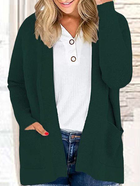 

Pockets Acrylic Collarless Sweater, Darkgreen, Knitwear & Sweaters