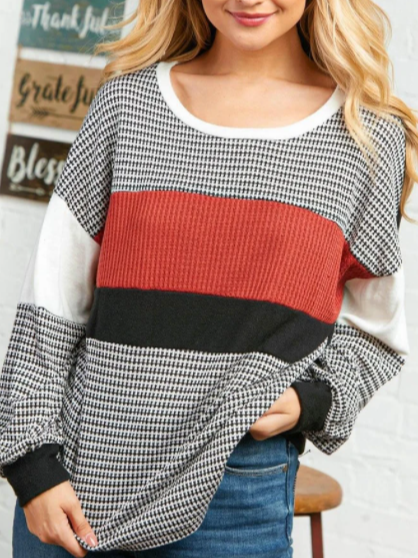 

Color Block Crew Neck Loosen Sweatshirt Check color contrast panel top, As picture, Sweatshirts & Hoodies