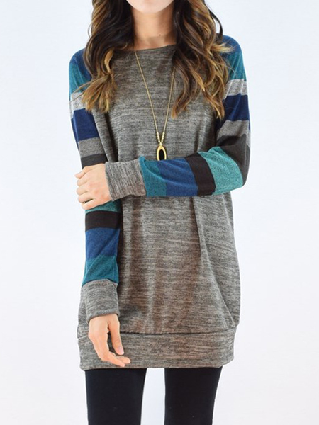 

Casual Long sleeve Shirts & Tops, Grey-blue, Tops
