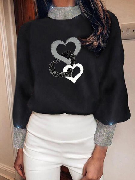 

Casual Loosen High Neck Shirts & Tops, Black, Long sleeve tops
