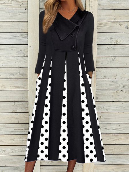 

Polka Dots Cotton Blends Dresses, Black-white, Midi Dresses