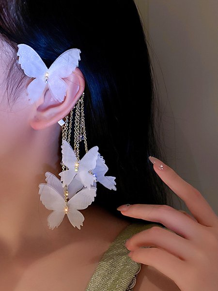 

Lace Rhinestone Butterfly Earrings, As picture, Earrings