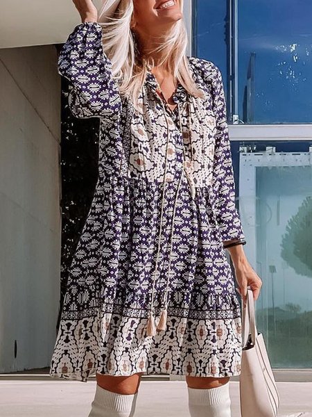 

Loosen V Neck Floral Dresses, Flower, Mini Dresses