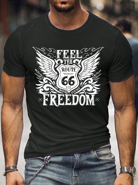 

U.S. Route 66 Retro Short Sleeve Crew Neck Shirts & Tops, Black, T-shirts