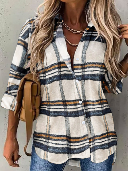 

Shirt Collar Cotton Blends Checked/Plaid Shirt & Top, Multicolor, Shirts & Blouses