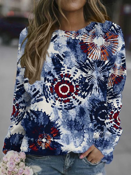 

Gradient print round neck long-sleeved sweatshirt, As picture, Hoodies&Sweatshirts