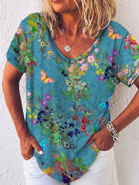 

Floral Casual Shirts & Tops, Blue, T-Shirts