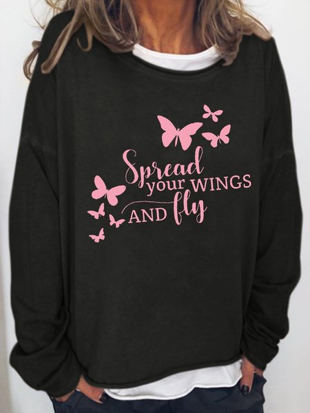 

Spread Your Wings Fly Casual Crew Neck Sweatshirt, Black, Hoodies&Sweatshirts