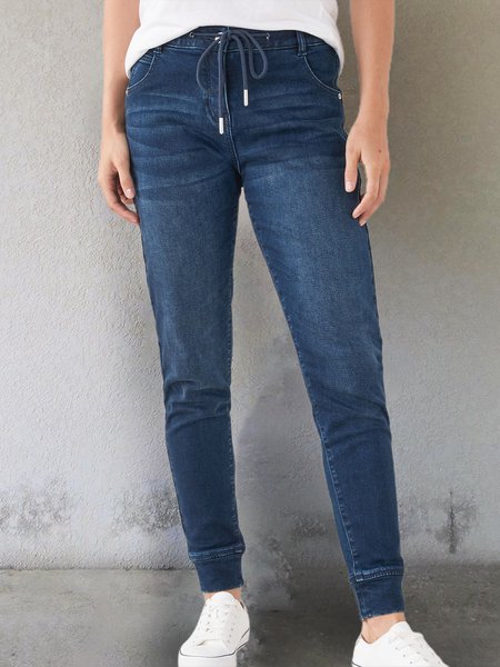 

Plain Denim Regular Fit Pants, Deep blue, Pants