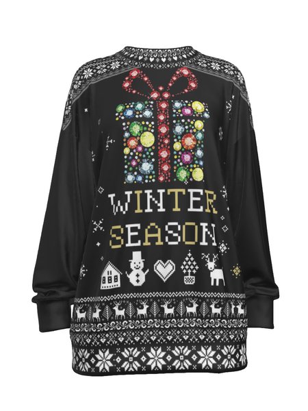 

Winter season printed round neck long-sleeved sweatshirt, Black, Hoodies&Sweatshirts