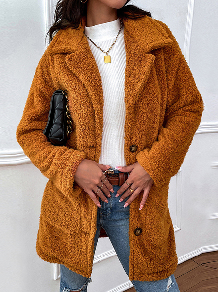 

Plain Off Shoulder Simple Outerwear, Yellow brown, Coats
