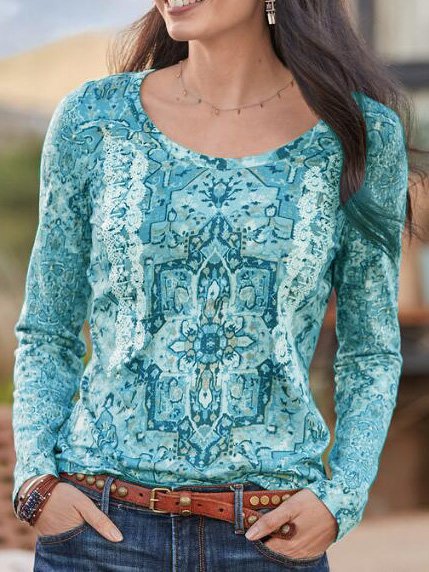 

Crew Neck Casual Shirts & Tops, Lake blue, Tees & T-shirts
