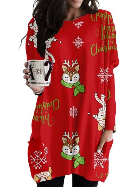 

Casual Crew Neck Animal Dresses, Red, Tie dye dress