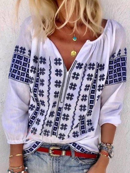 

Tribal Regular Fit Boho Shirts & Tops, White, Tops
