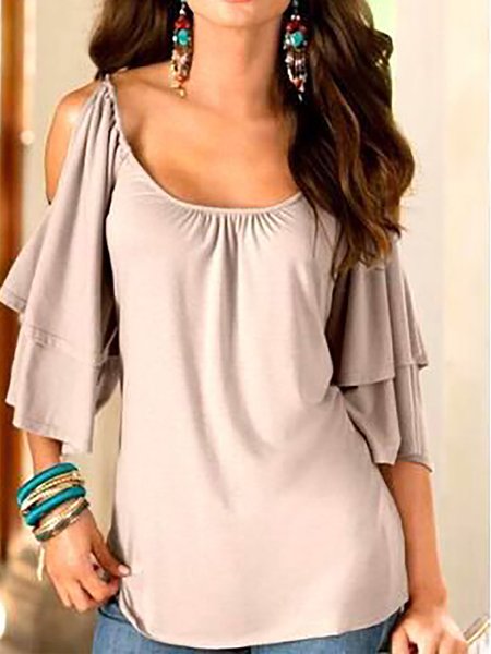 

Loosen Lady Solid Three Quarter Sleeves Tops, Apricot, Tops