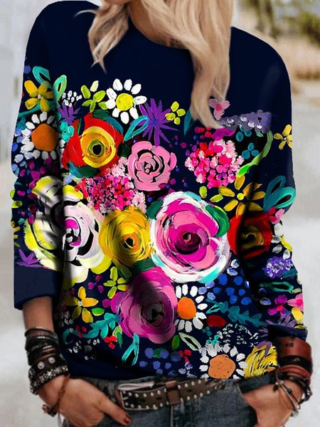 

Floral Printed Casual Round Neck Shirts & Tops, Multicolor, Hoodies & Sweatshirts