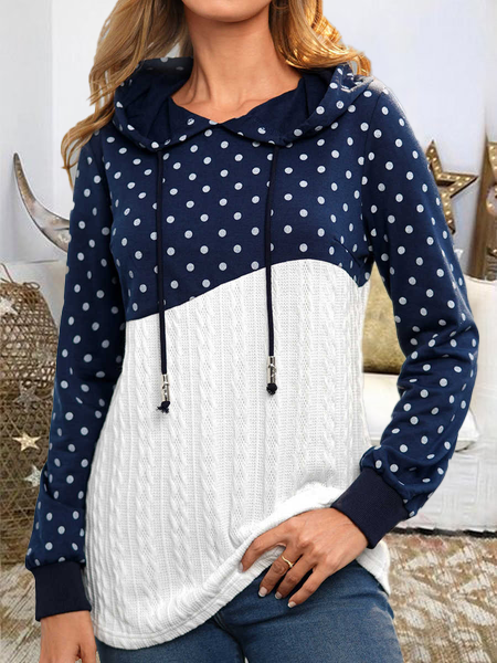 

Casual Polka Dots Long sleeve Hooded Shirts & Tops, Blue, Hoodies & Sweatshirts