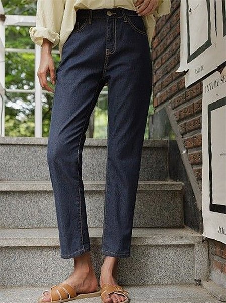 

Casual Daily Mid Waist Straight Leg Solid Denim Pants, Black, Pants