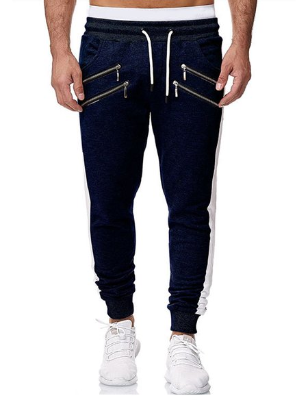 

Men's Patchwork Contrasting Zipper Decoration Sweatpants, Navyblue, Bottom