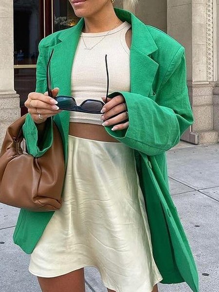 

verde Allentare Casuale Cotone miscele Giubbotto, Coats & Jackets