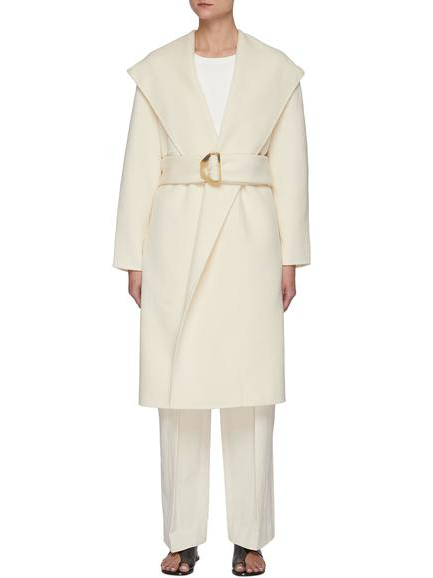 

Loosen Solid Lapel Woolen Outerwear With Belt, White, Coats