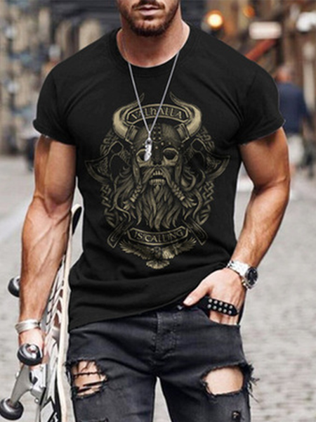 

Crew Neck Short Sleeve Shirts & Tops, As picture, Men's t-shirts