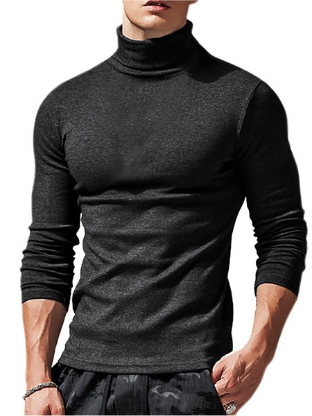 

Plain High Collar Long Sleeve Casual Bottoming Top, Black, Sweater