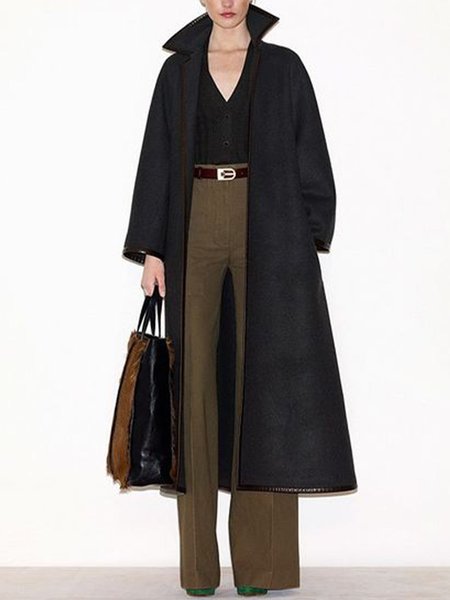 

Lapel Plain Loosen Simple Elegant Outerwear, Black, Coats