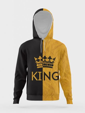 

Men's Patchwork Patterned Hooded Casual Long Sleeve Hoodies, Yellow, Hoodies