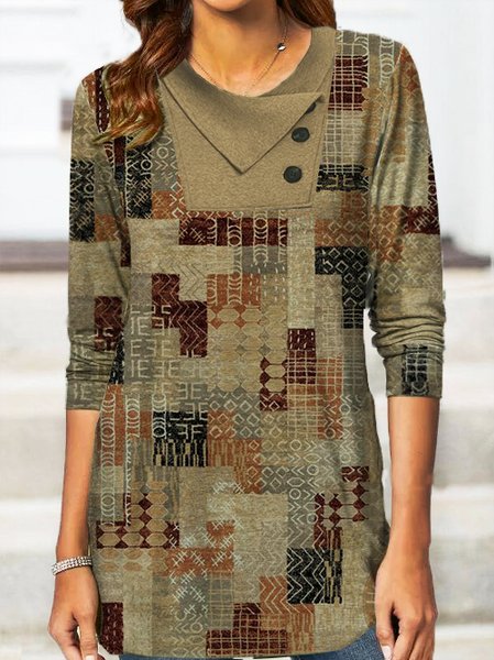 

Lapel Vintage Regular Fit Shirts & Tops, Multicolor, Tunics