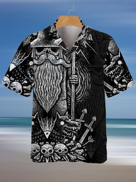 

Vintage Viking Short Sleeve Shirt, Black, Men's Floral shirt