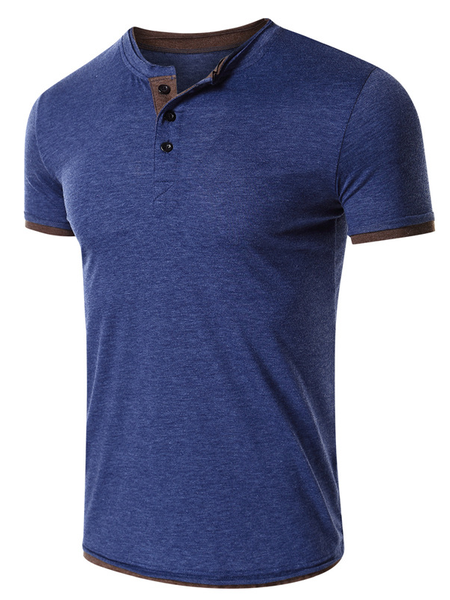 

Men's Plain Henry Collar Short Sleeve Tee, Blue, T-shirt