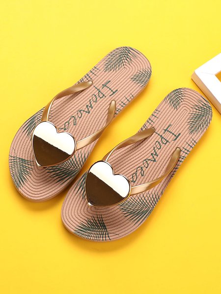 

Valentine's Day Holiday Metal Heart Leaf Flip-Flops, Apricot, Women Shoes>>Women's Shoes>>Women sandals Slippers