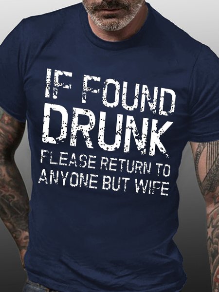 

Funny text print round neck short sleeve T-shirt, Purplish blue, T-shirts