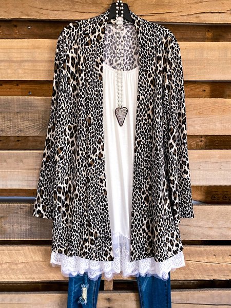 

Leopard Loosen Casual Long Sleeve Outerwear, As picture, Outerwear