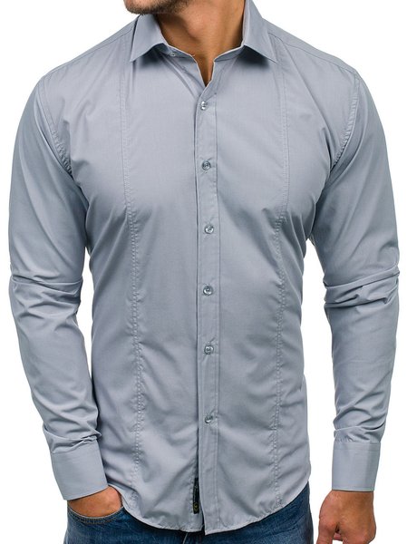 

Men's Plain Lapel Long Sleeve Shirt, Gray, Shirt