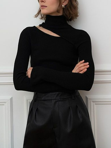 

Solid High Neck Shirt & Top, Black, Blouses and Shirts